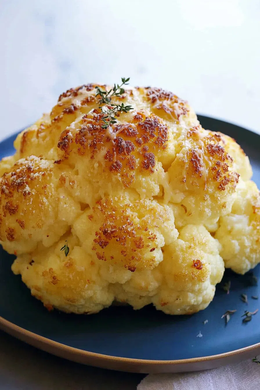 Golden crusted dish with melted cheese bubbling around tender florets.