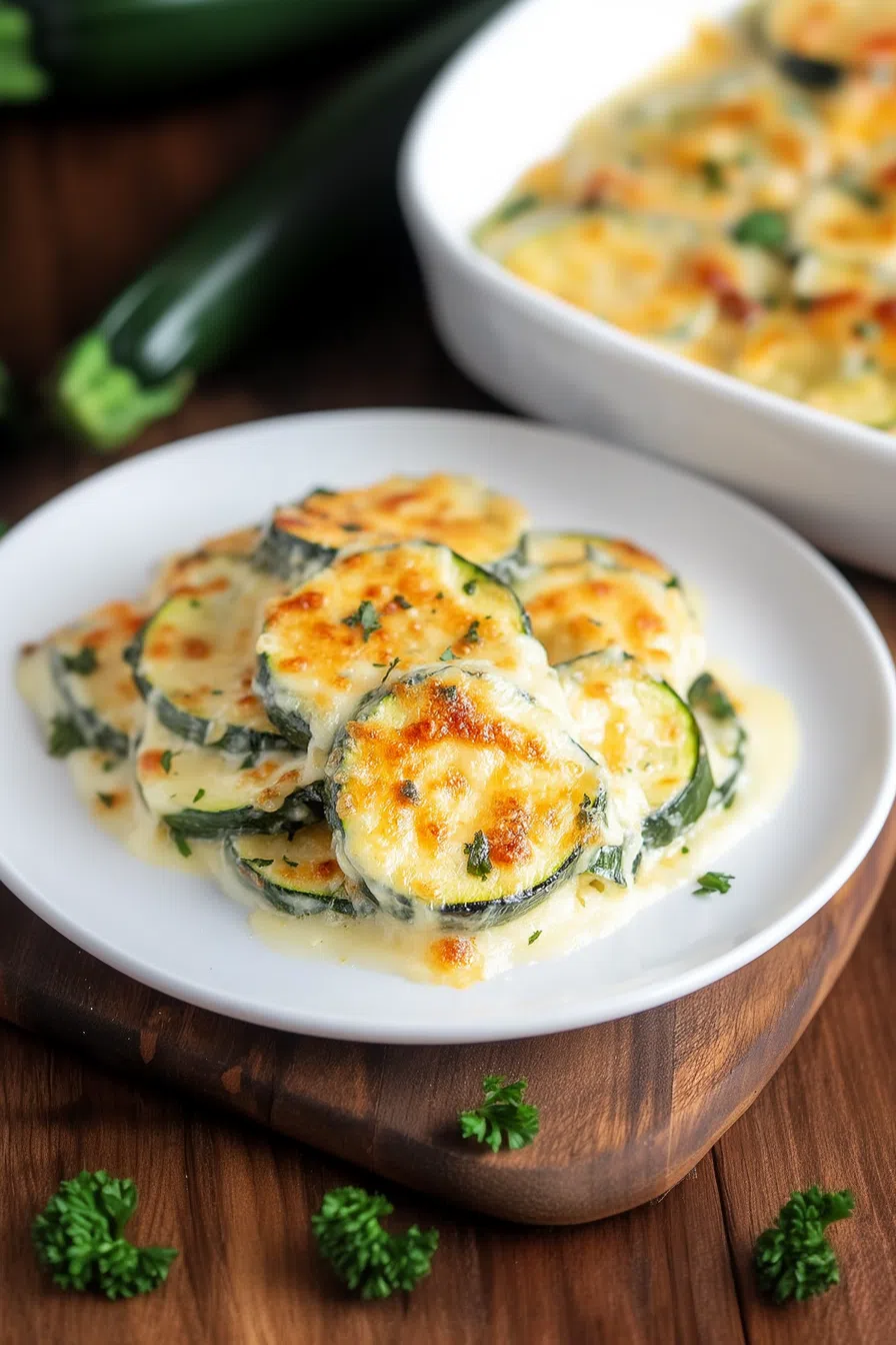 Portion of warm baked slices on a serving plate.