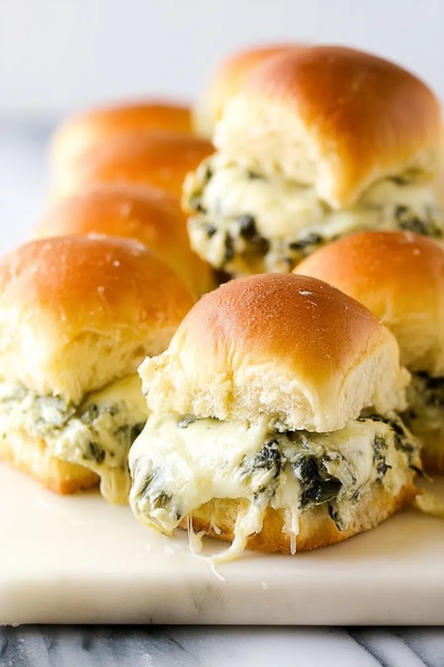 Side view showing toasted tops and creamy layers between soft bread.