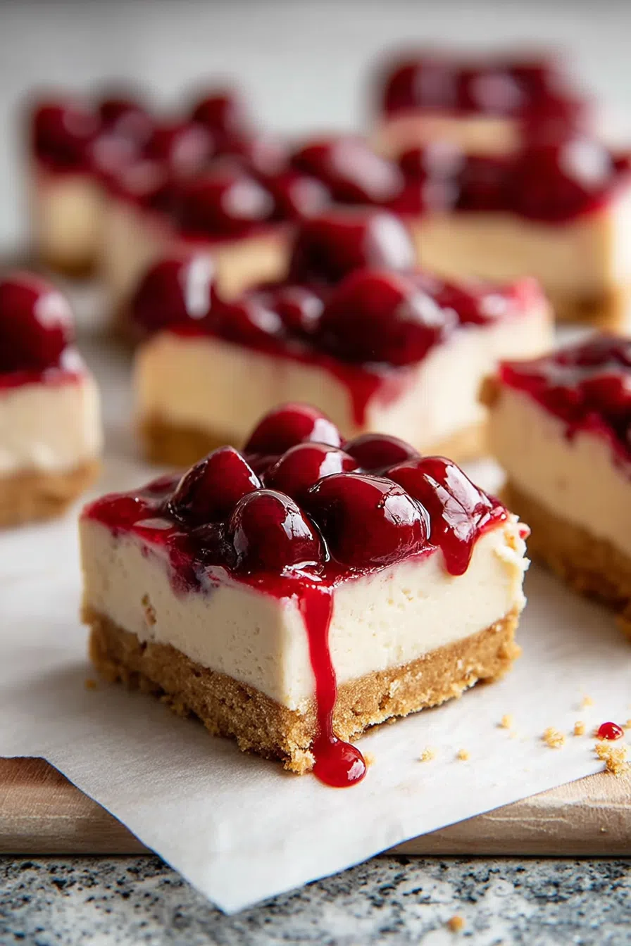 Side view of dessert bars highlighting the layered texture and golden base.