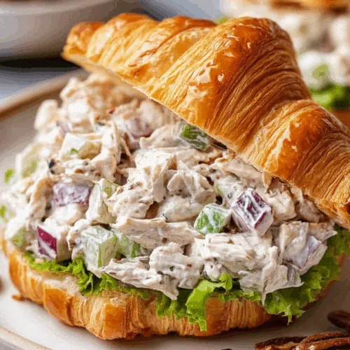 Close-up of a sandwich with visible lettuce and diced ingredients.