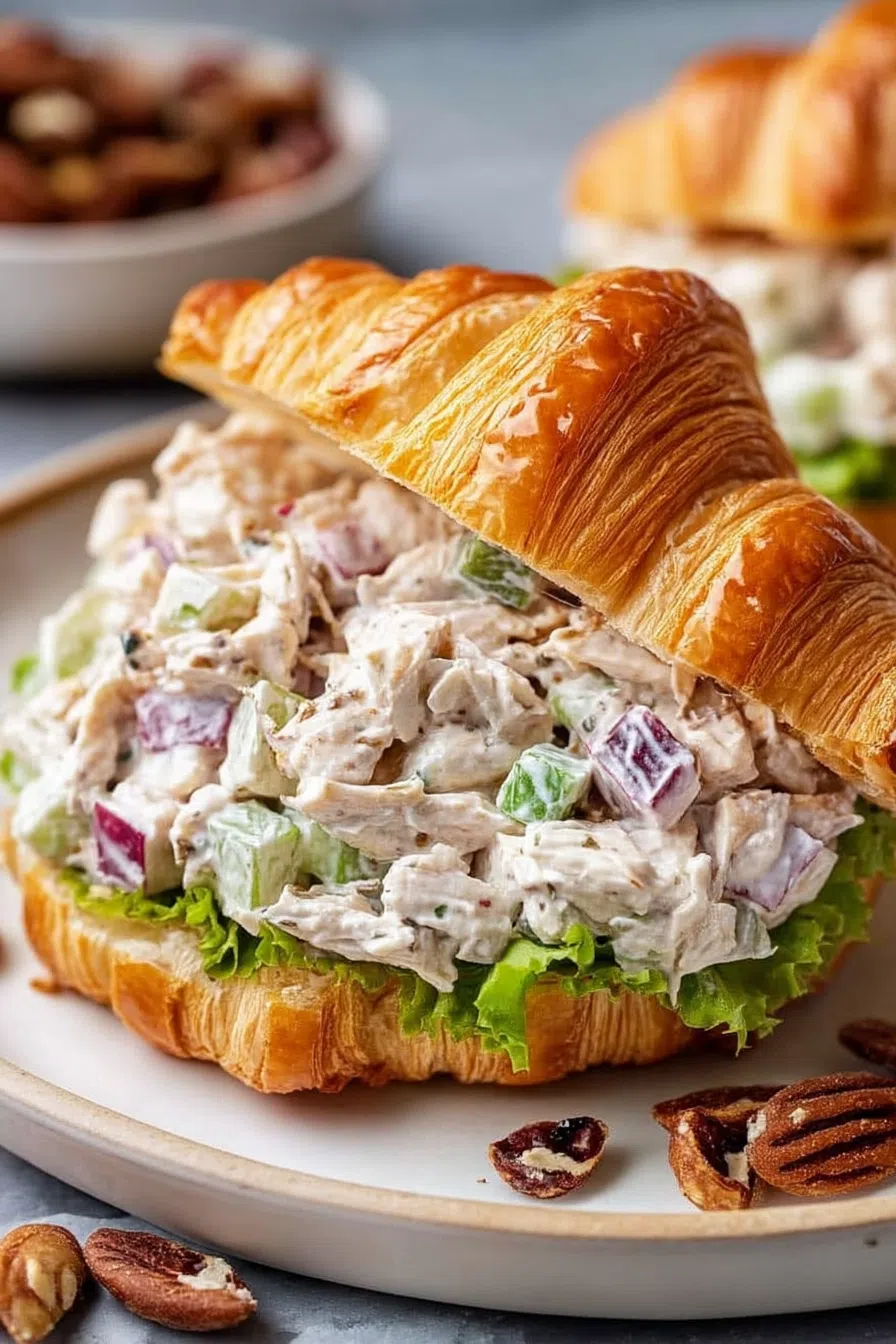 Close-up of a sandwich with visible lettuce and diced ingredients.