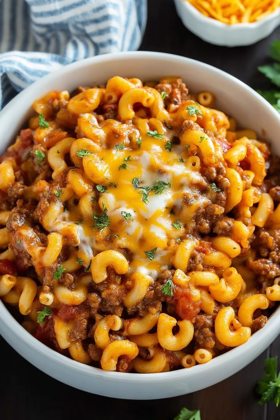 Hearty dinner portion served in a bowl, garnished with chopped herbs.