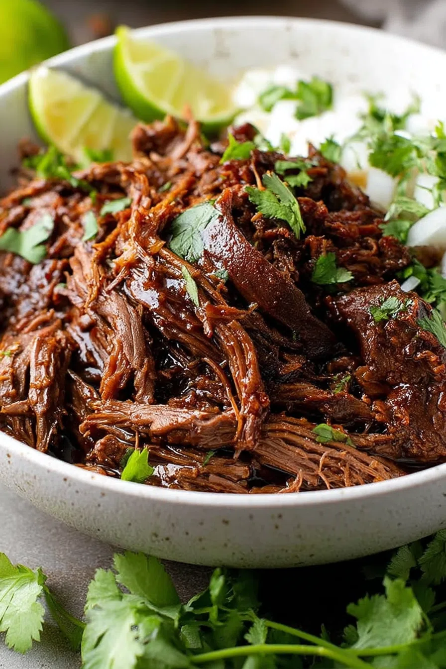 Bowl of flavorful beef ready to be added to tacos or burritos.