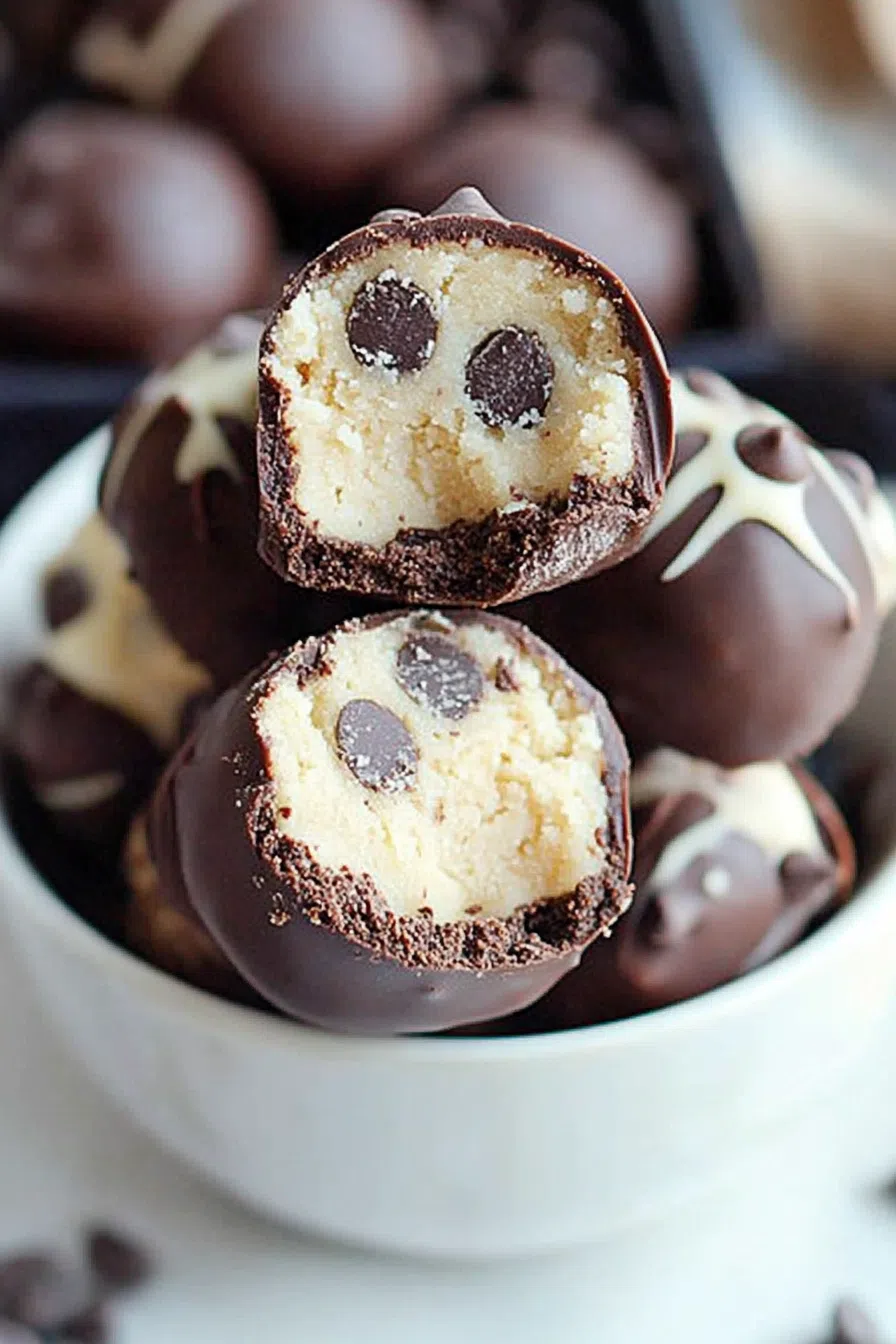 Stack of chocolate-covered confections with a bite taken out of the top one.