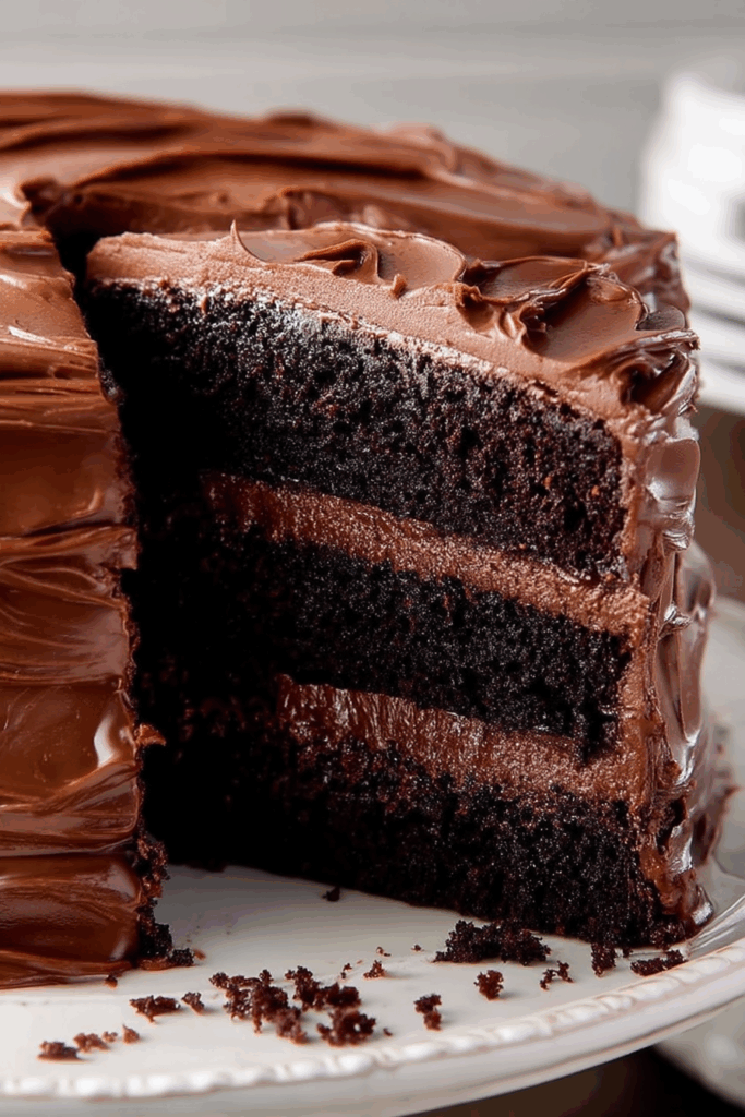 Close-up showing a moist, dense crumb and shiny topping.