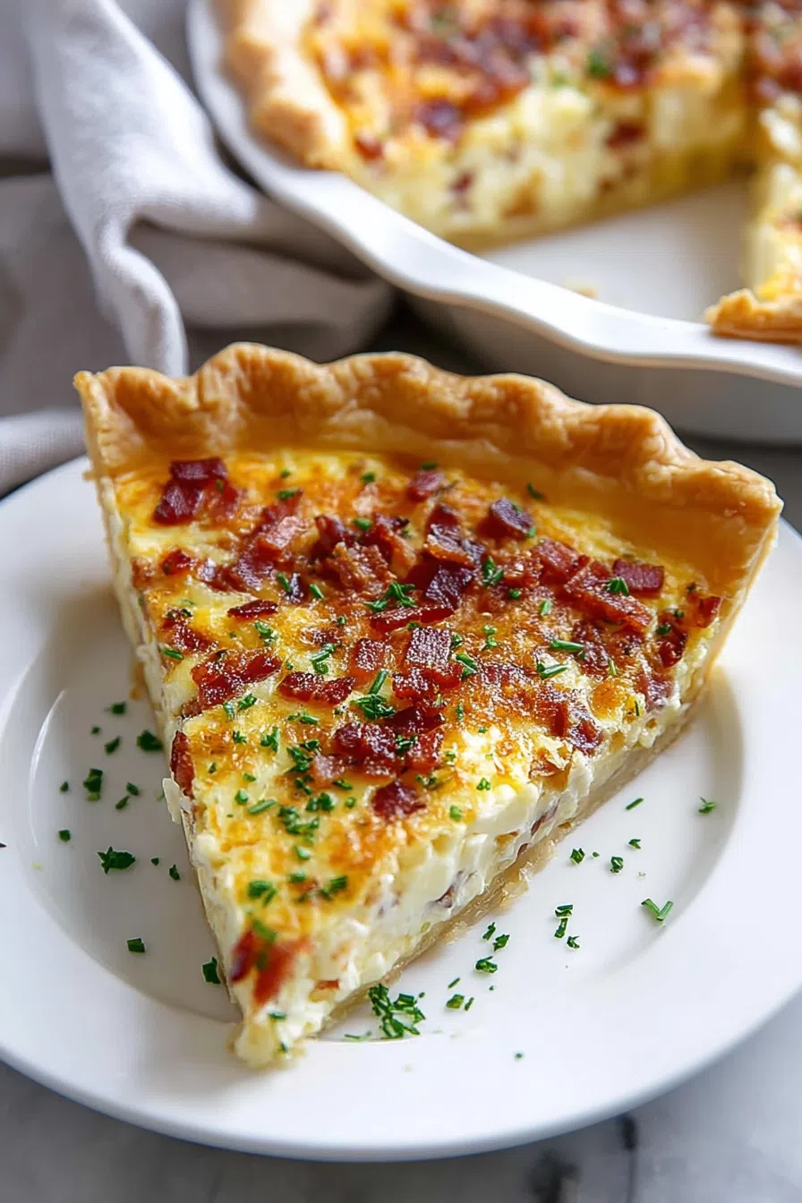 Close-up of a slice revealing layers of filling and buttery pastry shell.