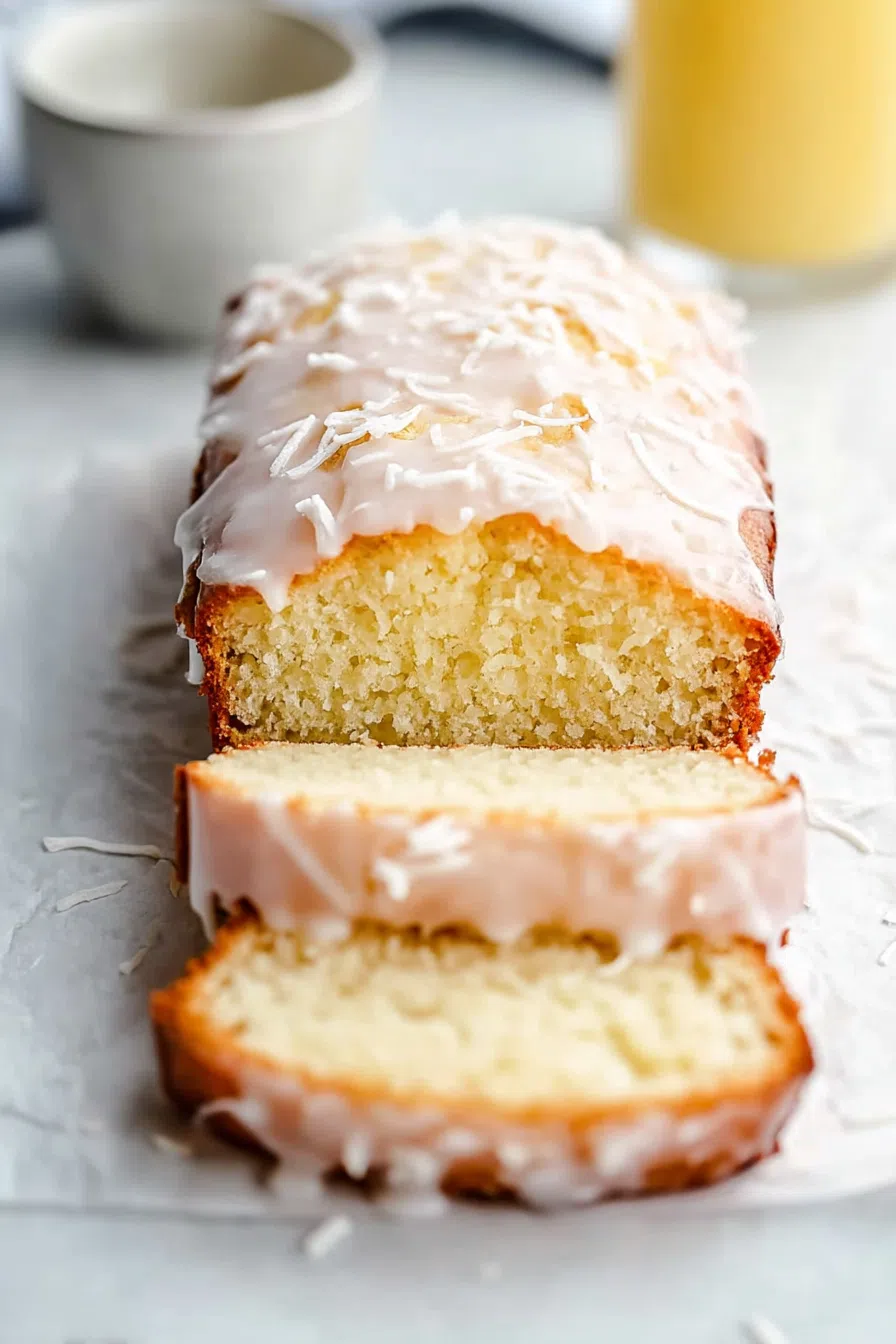 Overhead view of a loaf with a soft crumb and glossy finish.