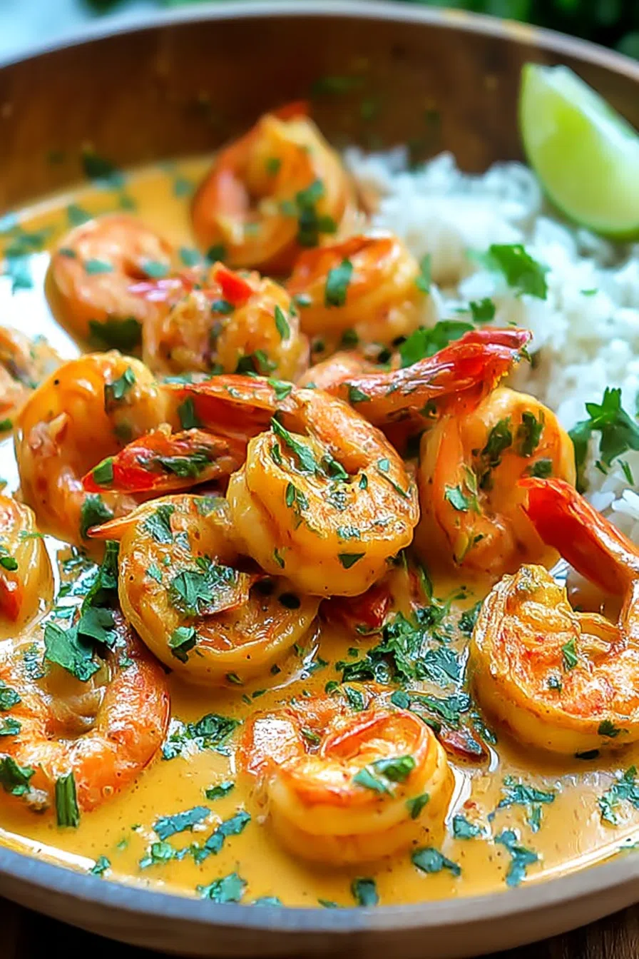 Golden seafood pieces nestled in a rich, orange-hued sauce.