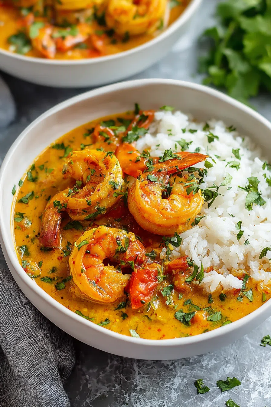 Top-down view of a warm, comforting meal with visible chunks of protein and sauce.