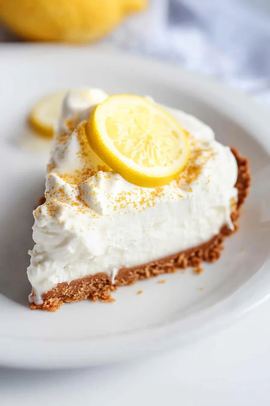 Side view of a pie slice showing a thick filling and crisp crust.