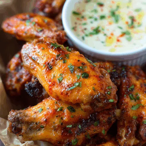 Close-up of crispy, oven-roasted chicken pieces garnished with fresh parsley.