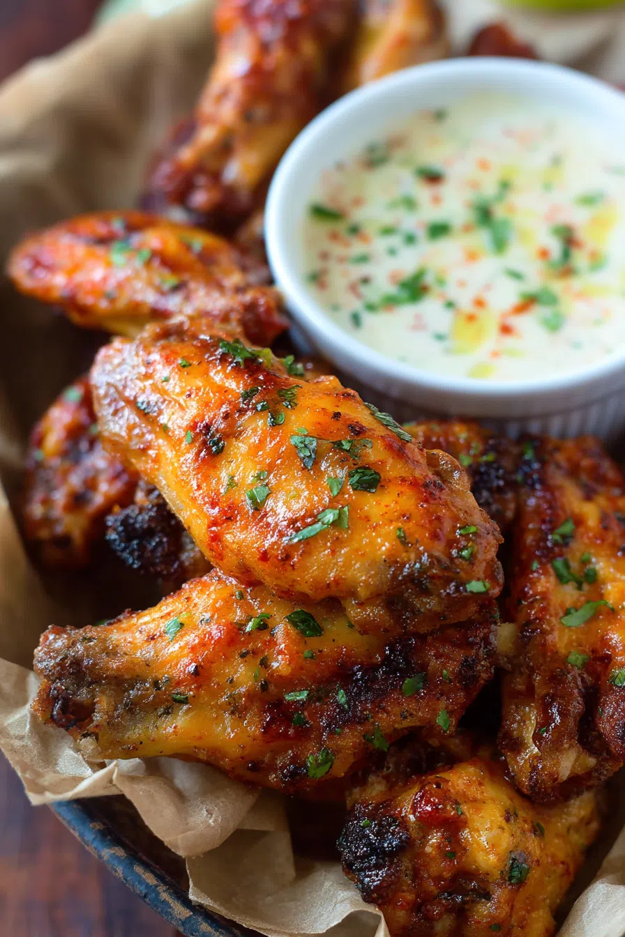 Close-up of crispy, oven-roasted chicken pieces garnished with fresh parsley.