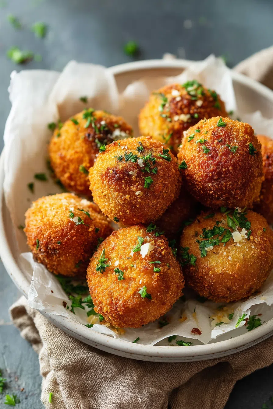 Overhead shot of a snack platter featuring crunchy-coated appetizers.