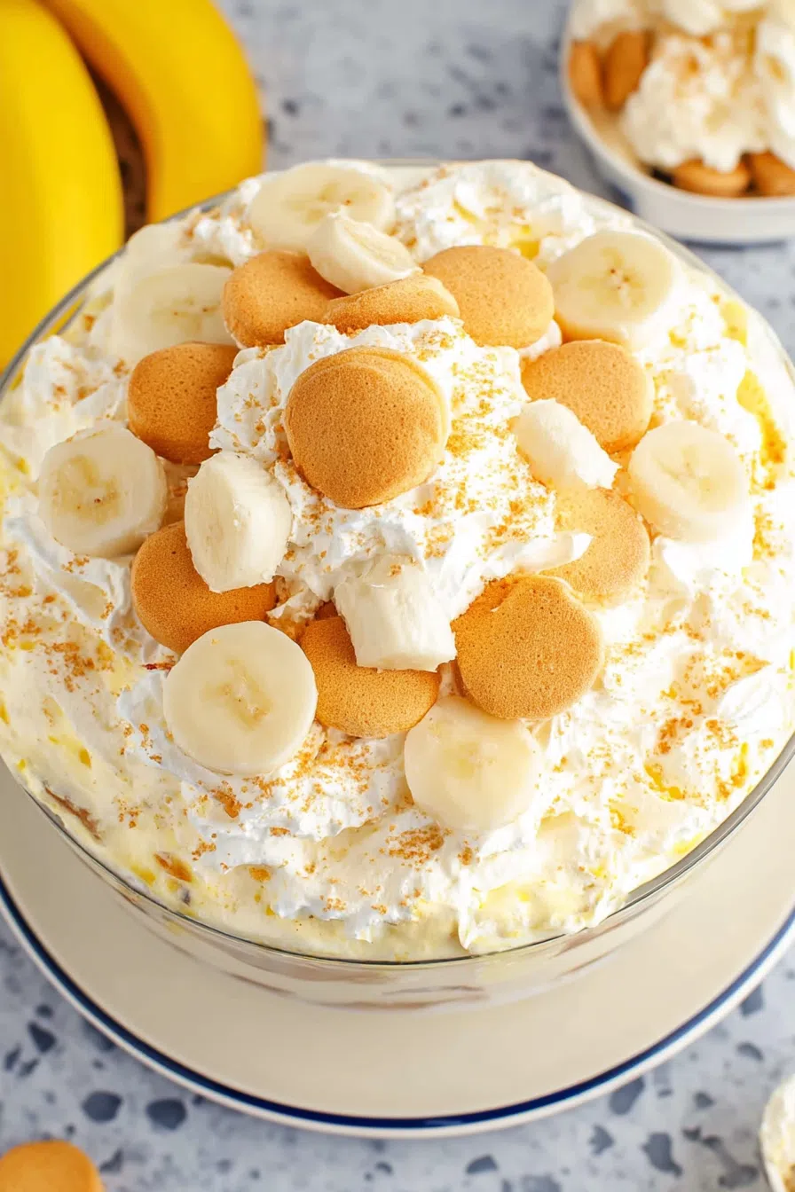 Close-up of a layered treat with hints of fruit and cookie pieces.