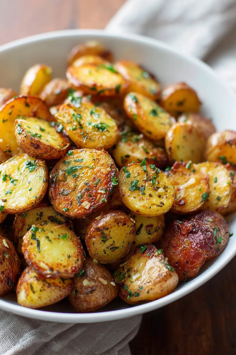 Close-up showing the glossy, herb-coated surface of cooked pieces.
