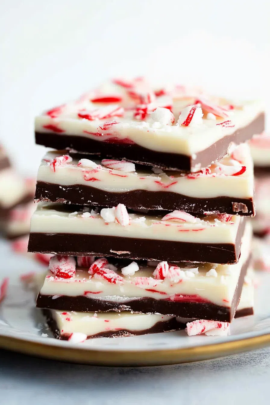Festive treat arranged on a holiday plate with red and white sprinkles.