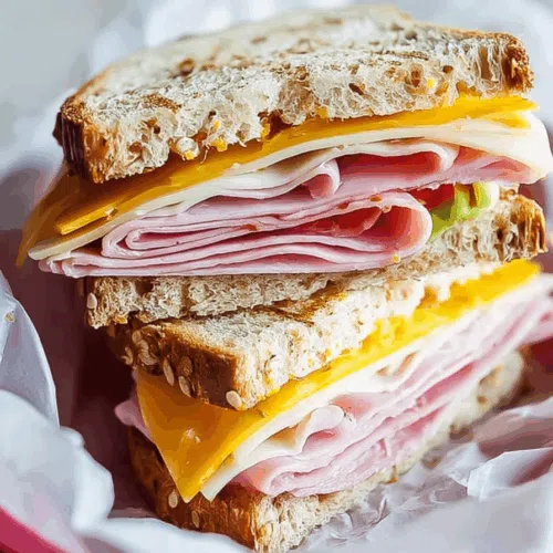 Sandwich cross-section showing layers of meat, cheese, and crispy bread.