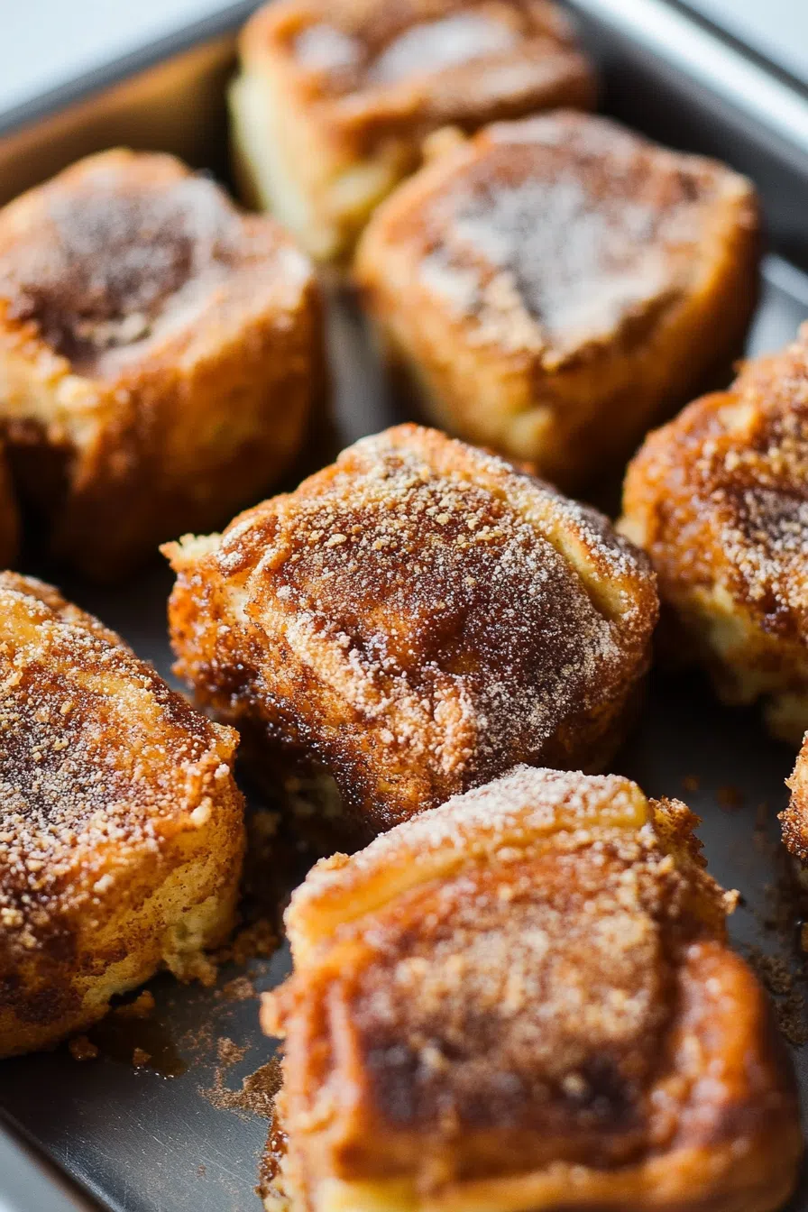 Golden, fluffy rolls arranged neatly in a baking dish with a light glaze on top