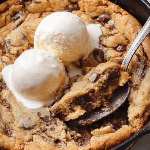Close-up of a gooey dessert with golden edges and soft center.