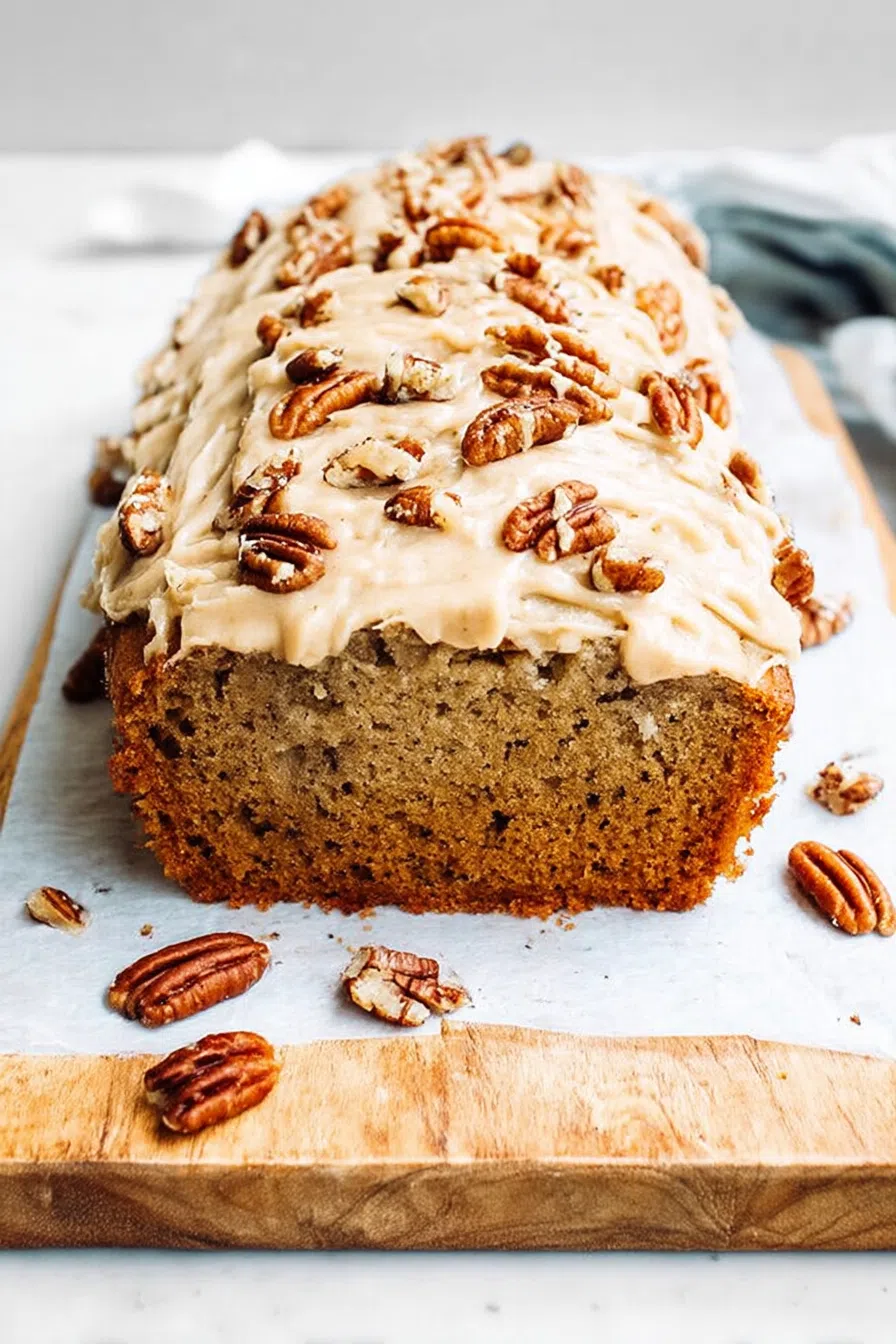 Whole loaf resting on parchment with a few crumbs scattered around.