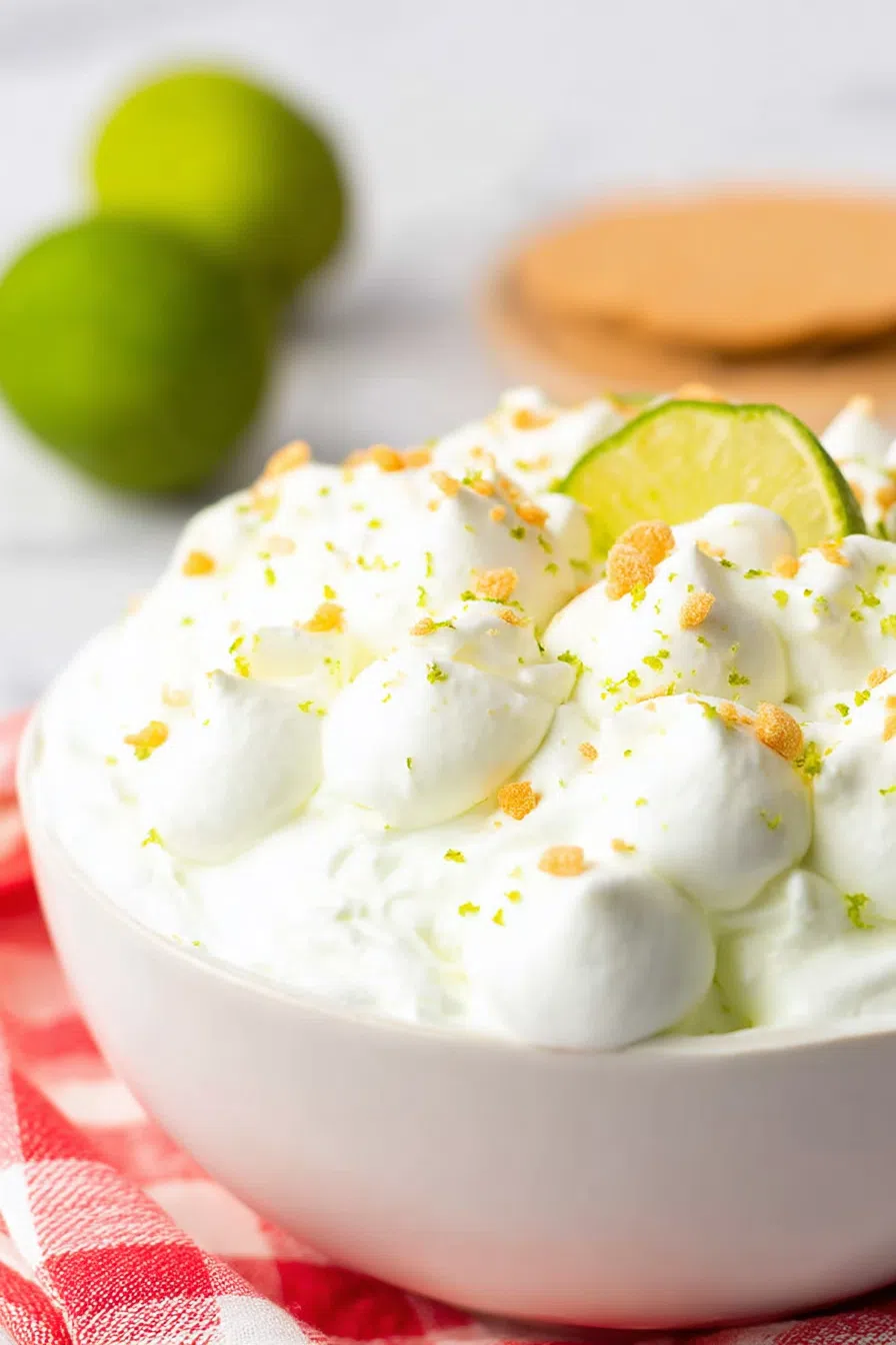 Fluffy dessert served in a bowl with a sprinkle of crushed crackers on top.