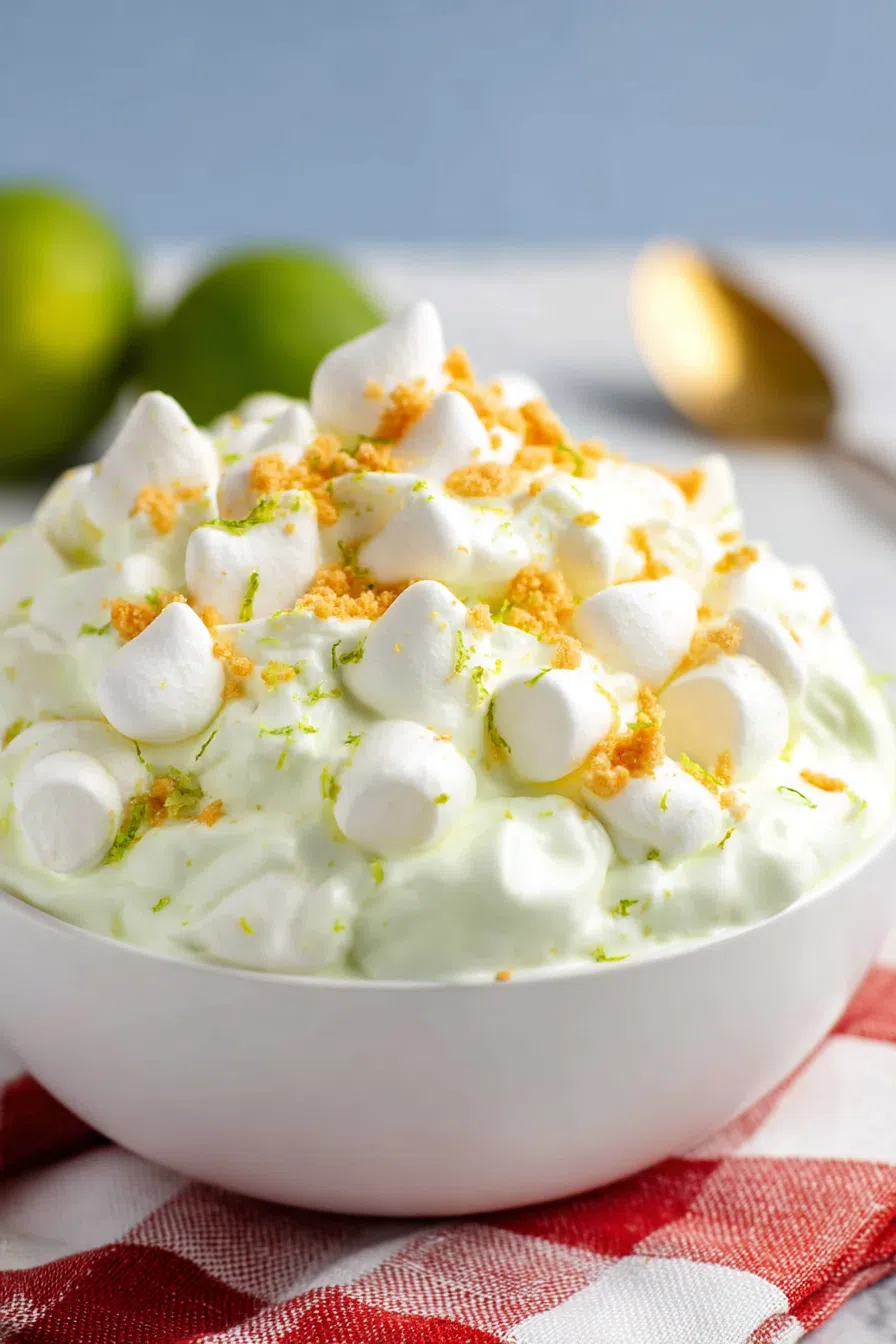 Chilled dessert mixture in a serving dish with whipped topping folded in.