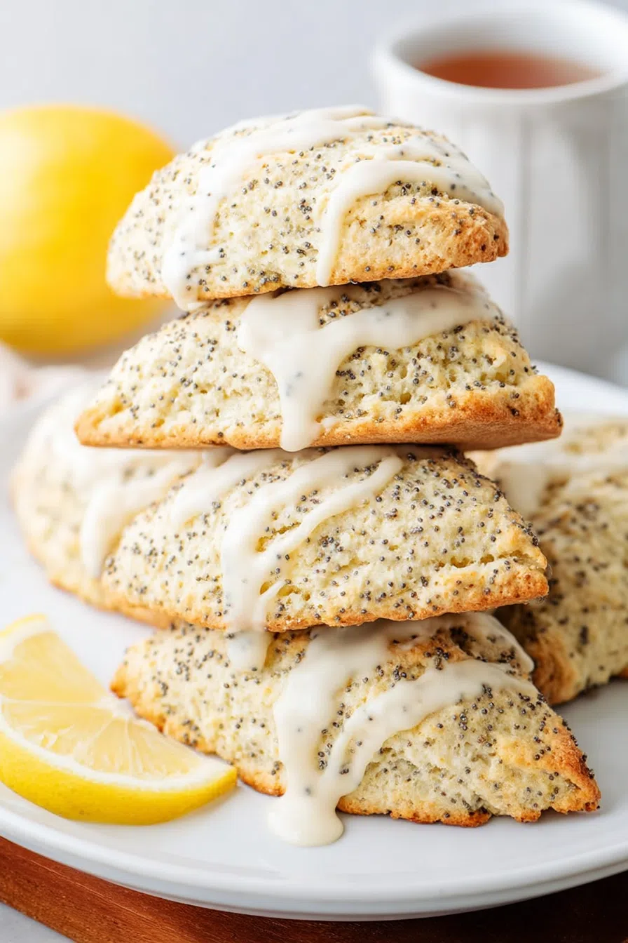 Triangular pastries arranged on a plate with a light glaze on top.