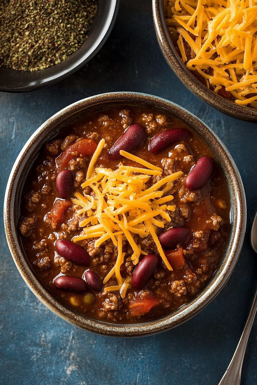 Dinner scene with a warm, comforting bean and meat dish.