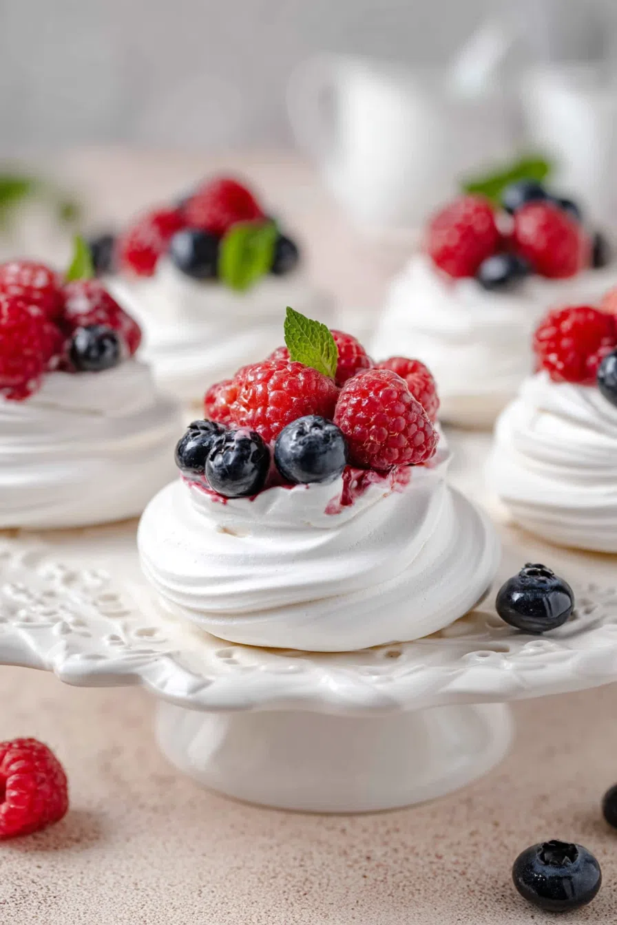 Delicate dessert shells arranged on a serving tray with mint sprigs for garnish.