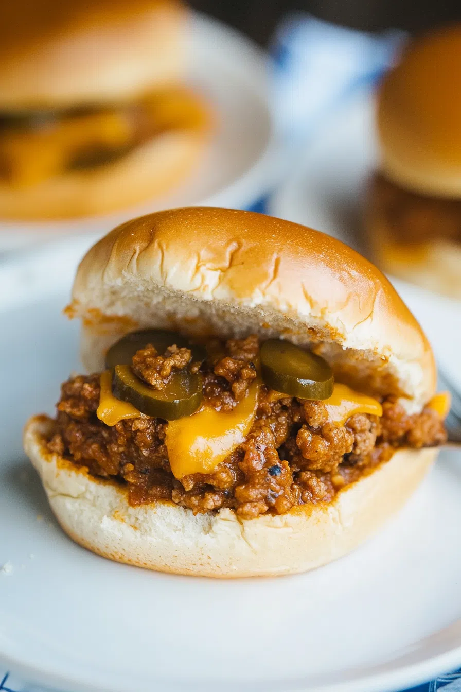 Hearty sandwich served on a sesame bun with a generous filling of savory meat sauce.