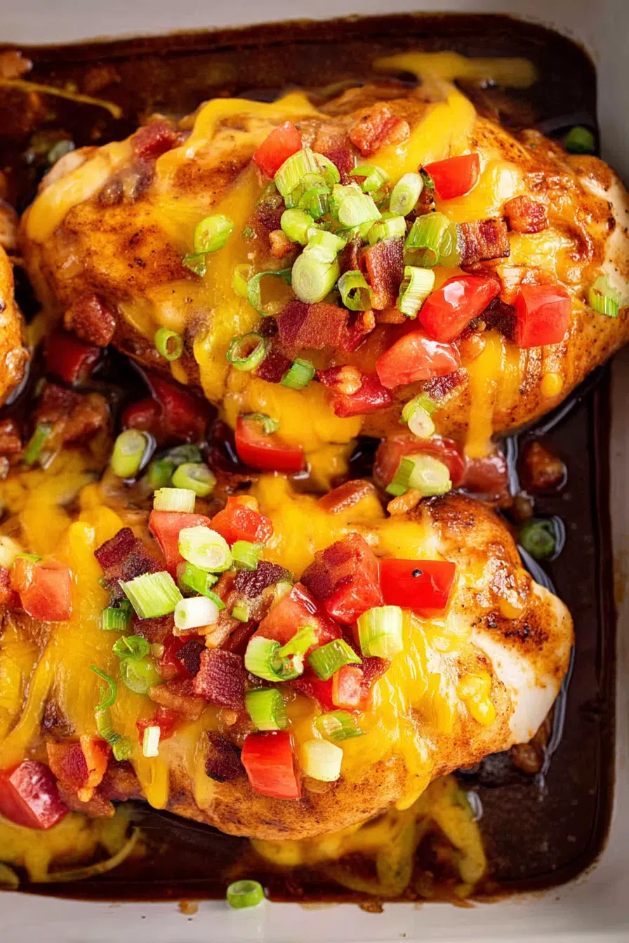 Golden-browned chicken under bubbling cheese, photographed fresh out of the oven.