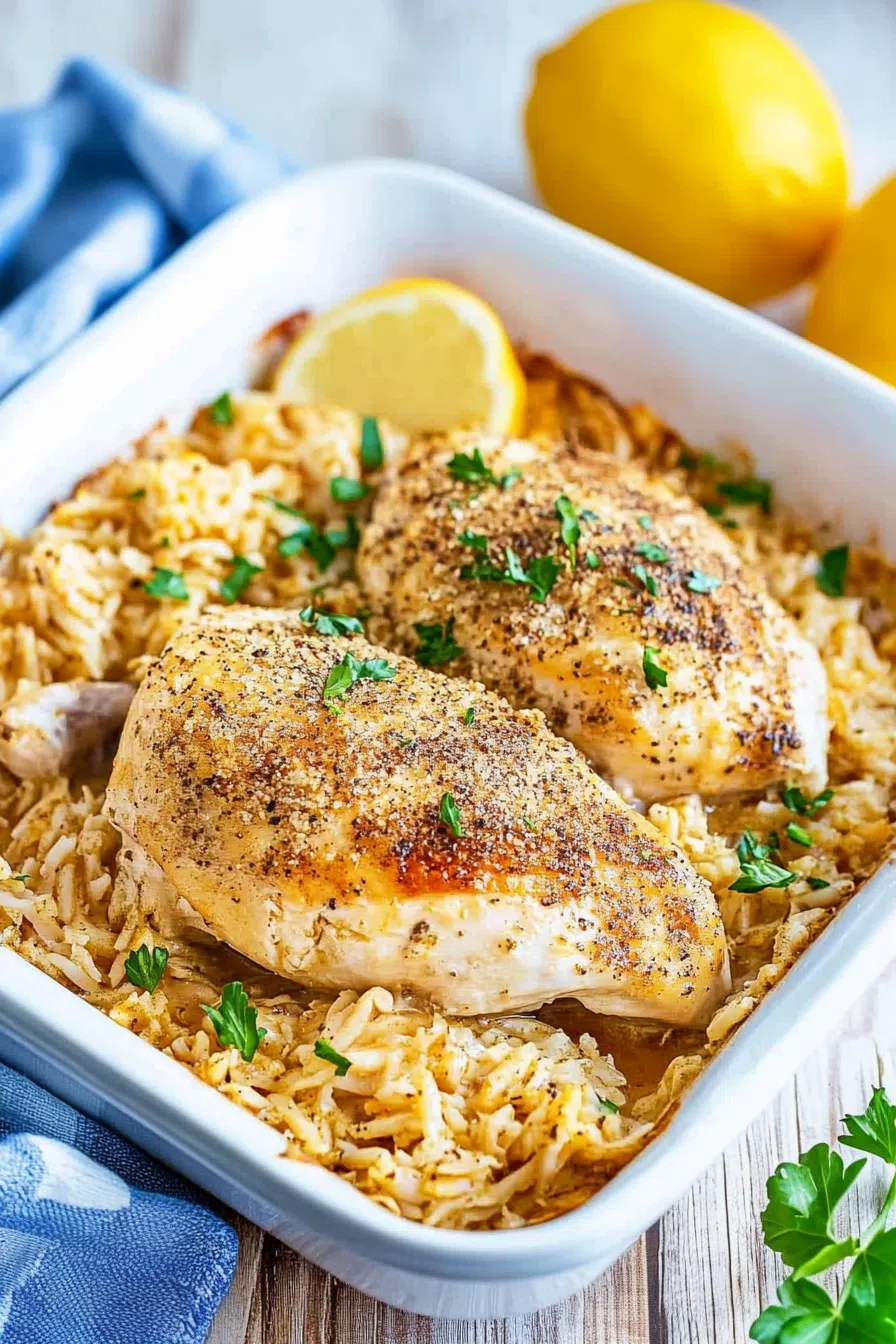 Rustic family-style meal in a deep casserole dish with a crispy top.