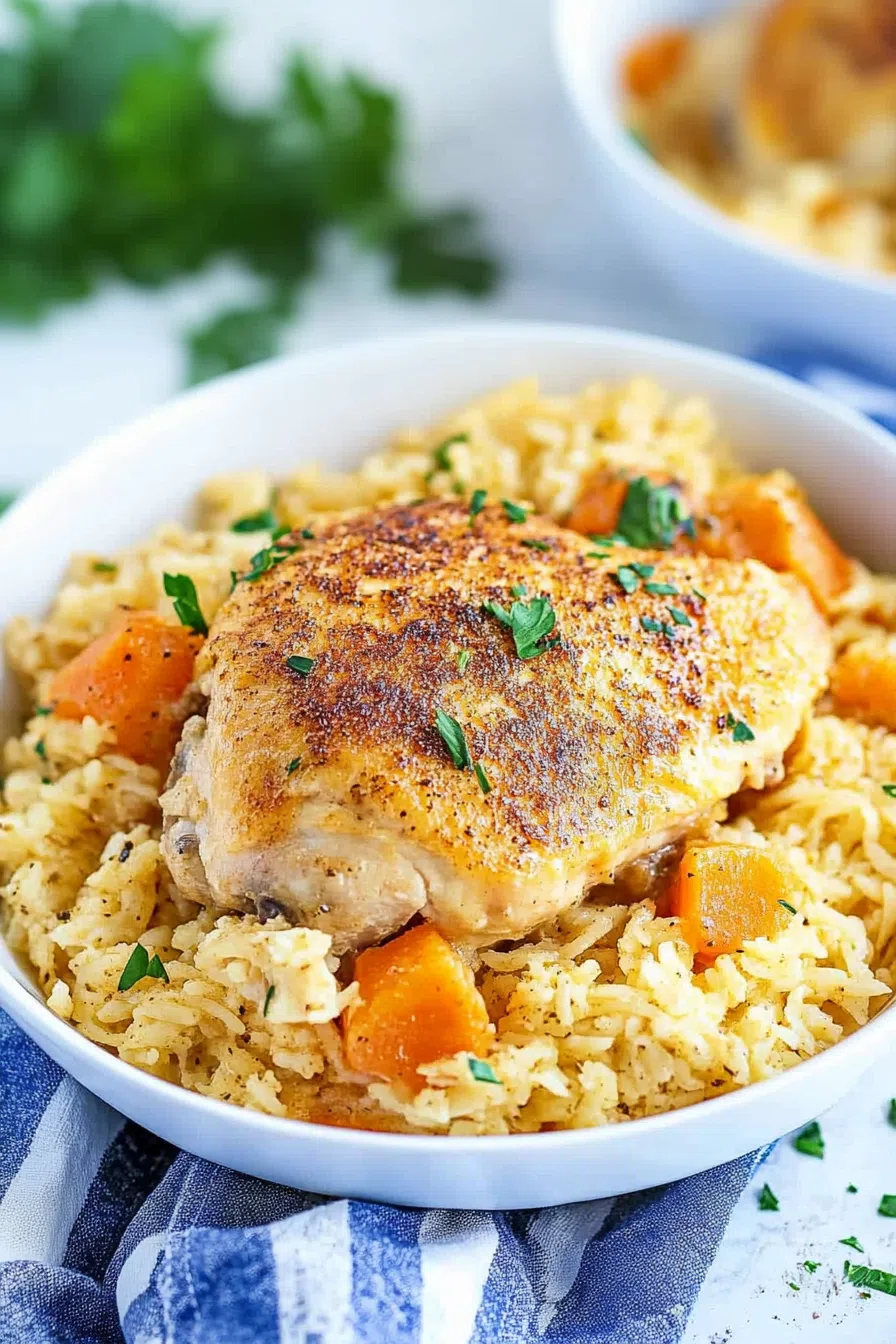 Comfort food portion plated and garnished with fresh herbs.