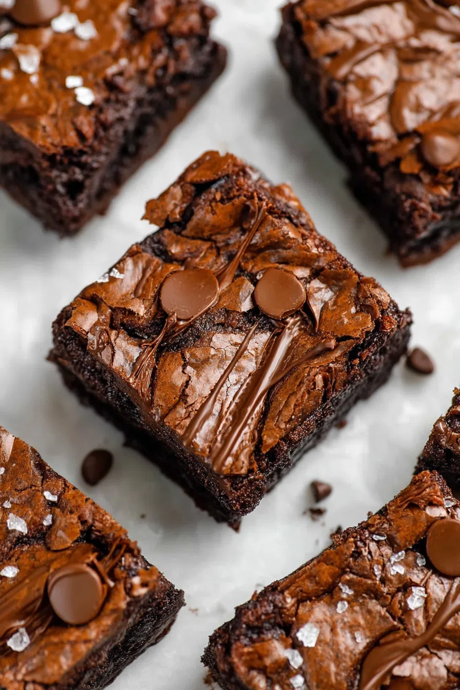Overhead view of cut baked squares arranged neatly on parchment paper.