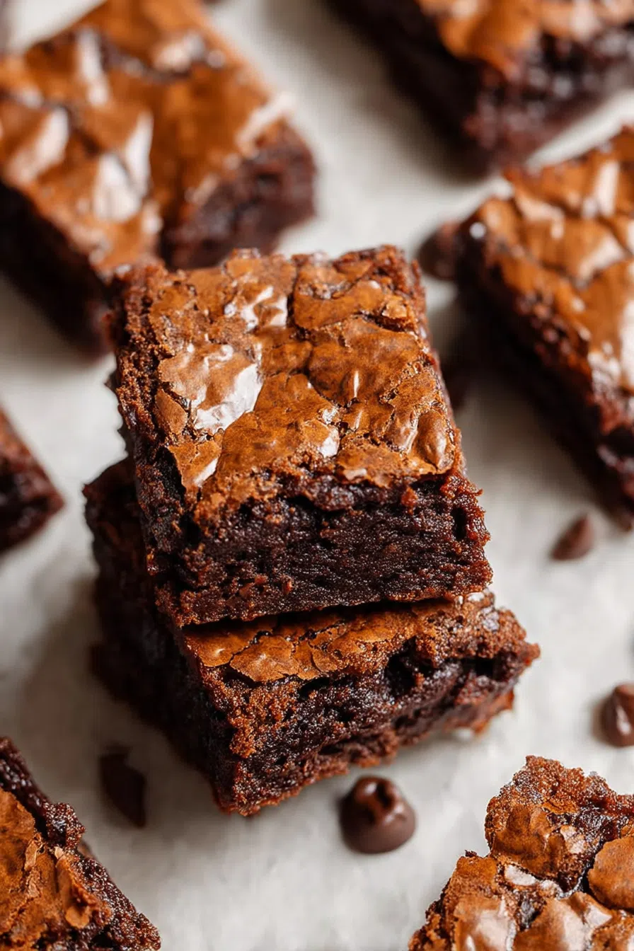 Thick chocolate squares with a slightly cracked top and soft center.