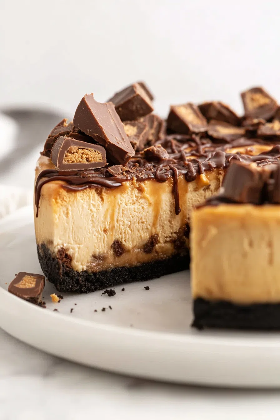 Decadent slice of dessert served with sprinkled chocolate shavings.