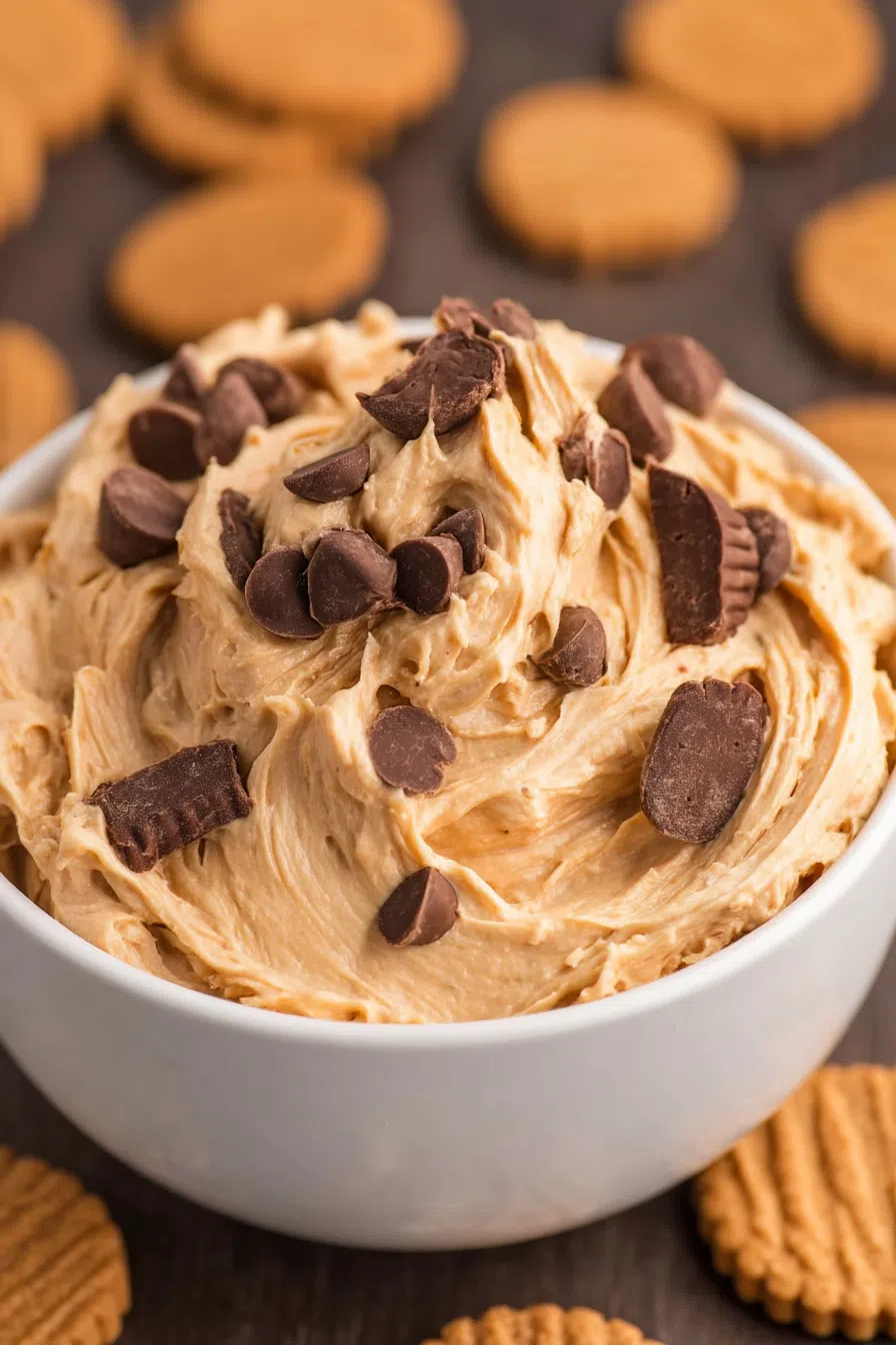Dessert dip presented alongside graham crackers on a serving tray.