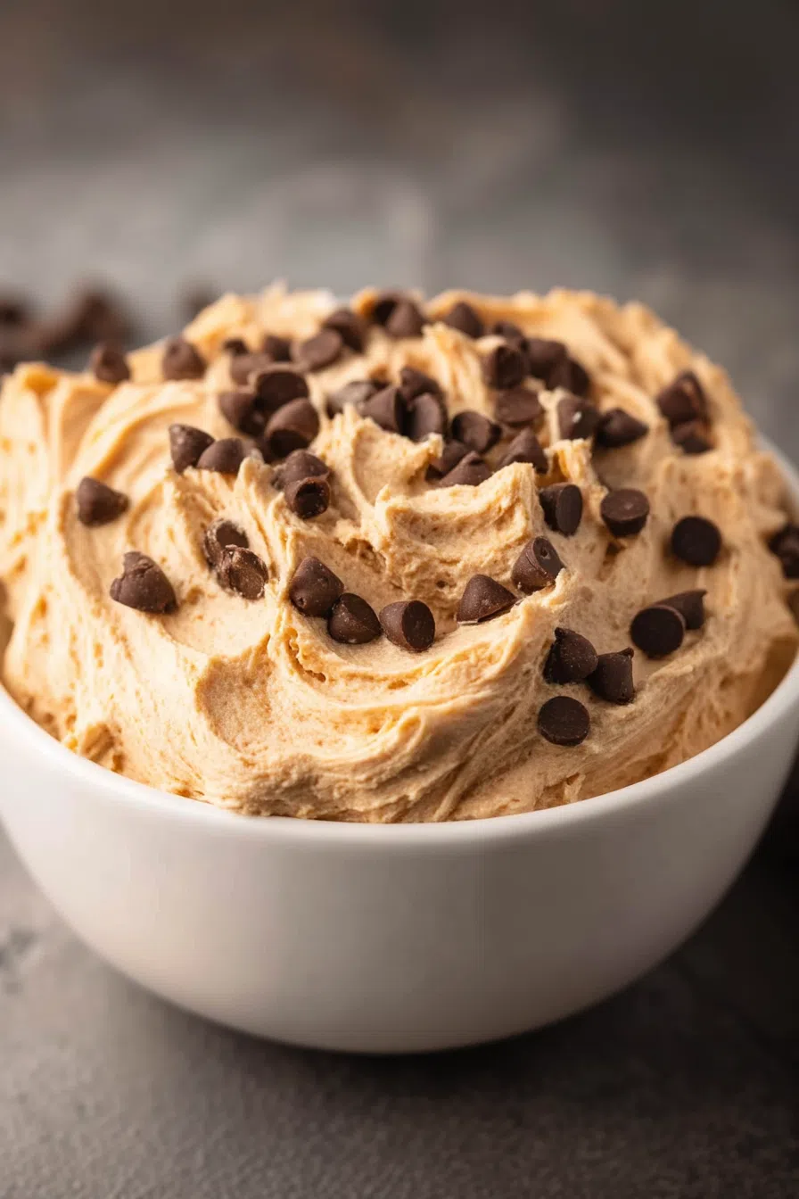 Fluffy, whipped mixture displayed in a white bowl with a swirl pattern.