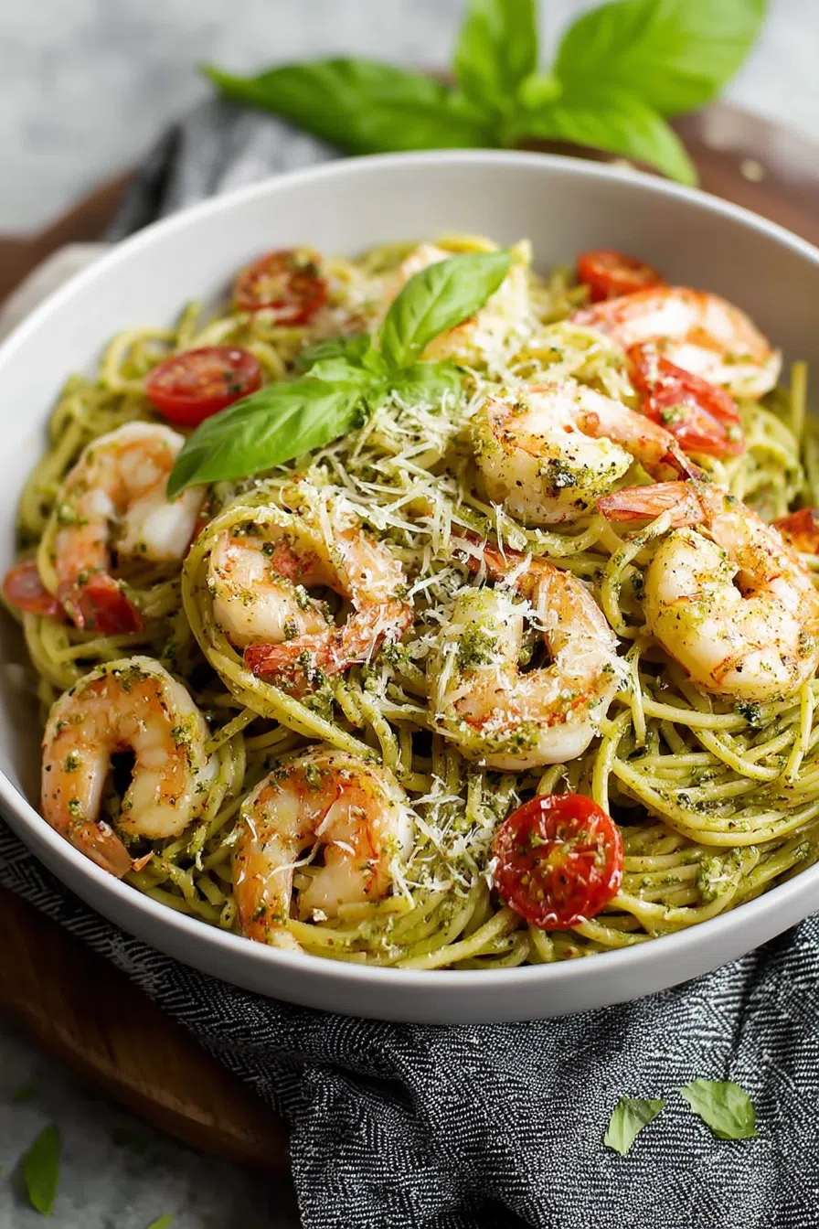 A hearty seafood pasta dish plated with a sprinkle of pepper and olive oil drizzle.