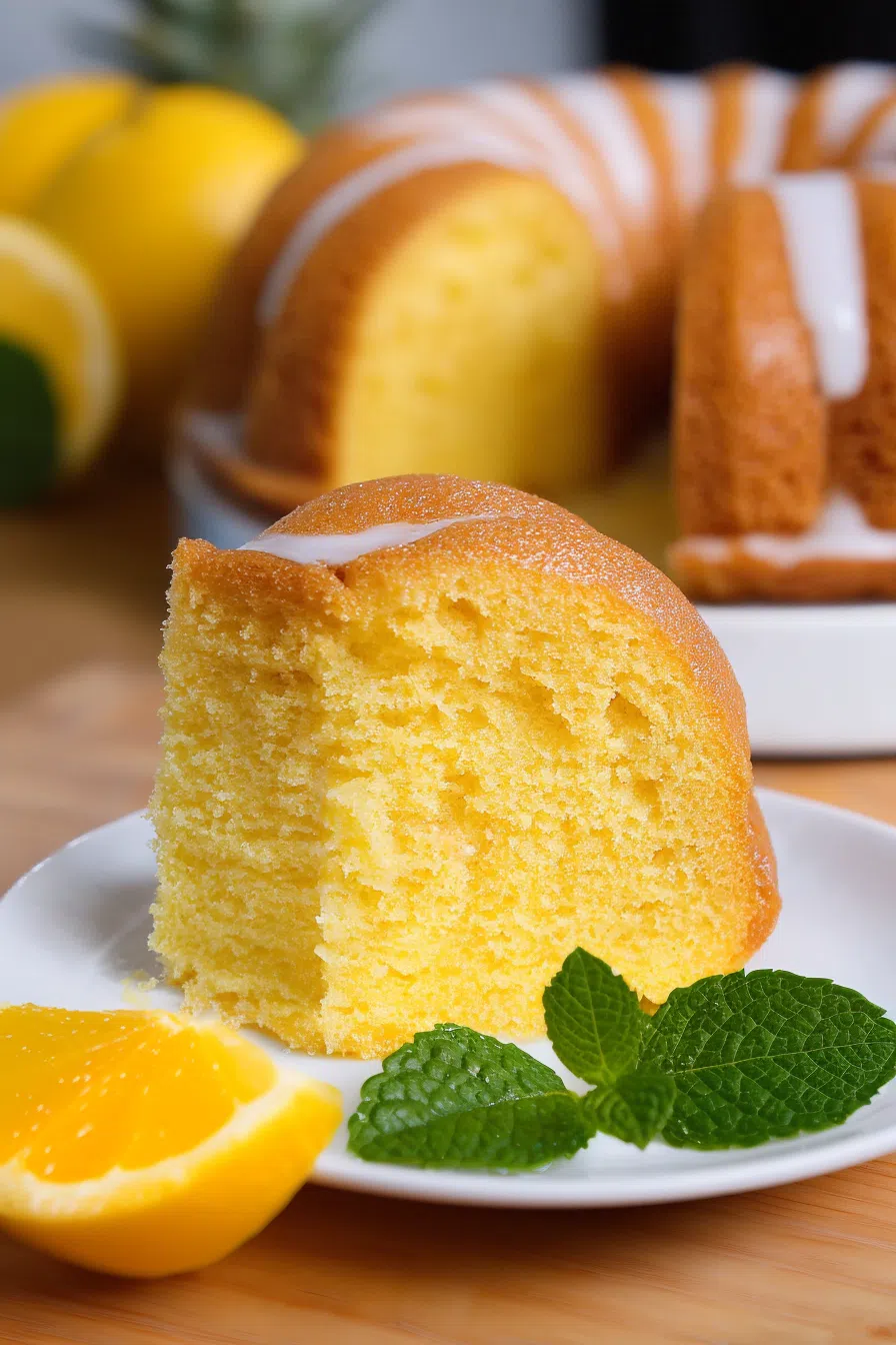 Serving platter with slices of golden cake arranged neatly for guests.