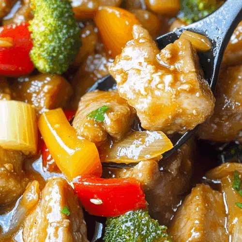 Close-up of a vibrant stir-fried dish with a glossy, savory glaze.