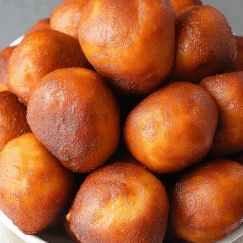 Close-up of crispy, round pastries with a light dusting of sugar.