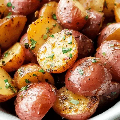 Close-up of crispy potato bites with flecks of seasoning and parsley.