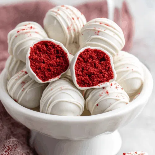 Small round confections drizzled with chocolate on a marble background.