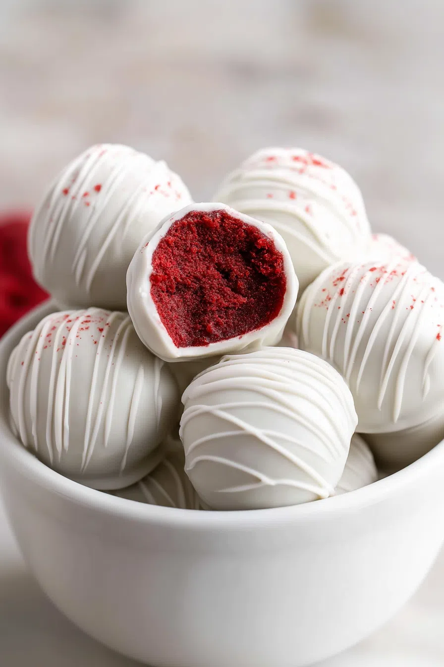 Bite-sized chocolate-coated treats arranged neatly on a serving plate.