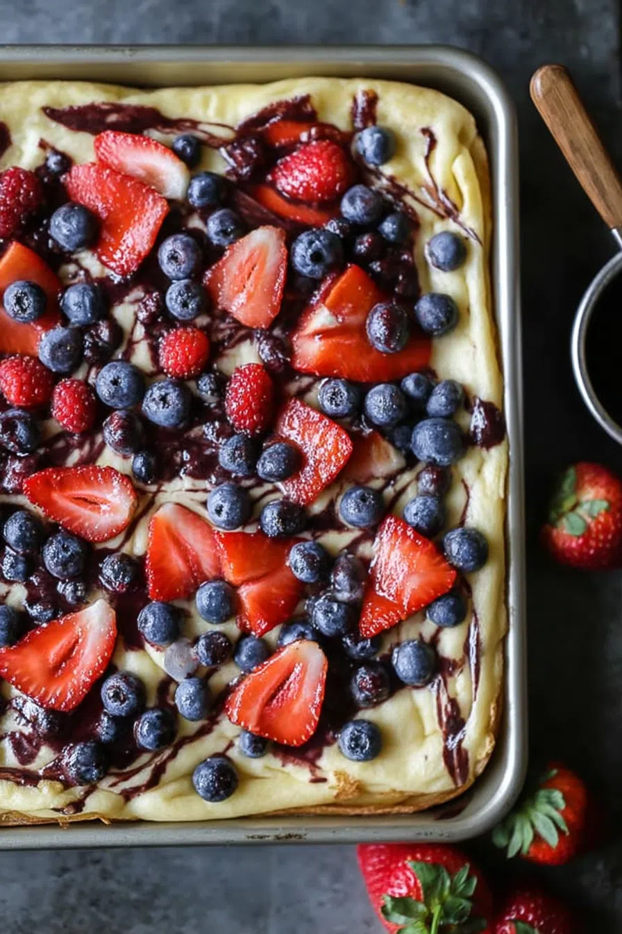 Golden pancake squares neatly arranged on a baking tray.