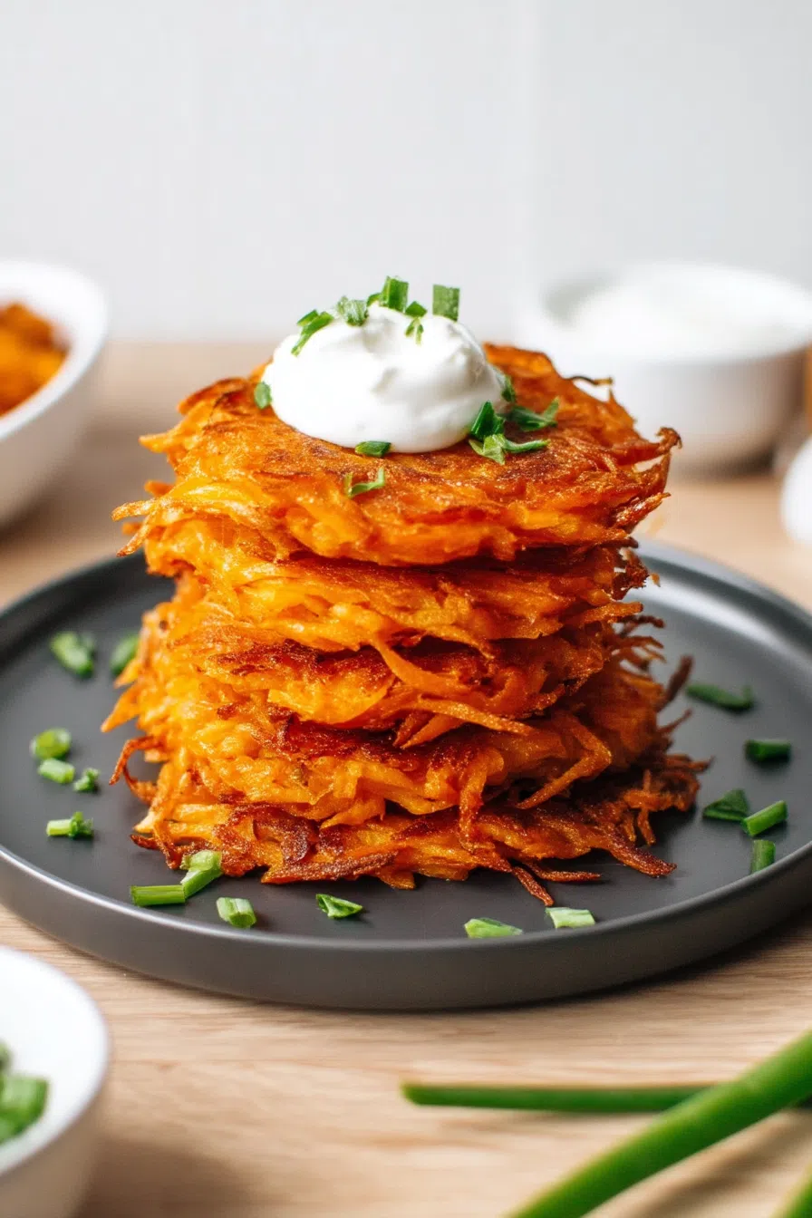 Crispy rounds with golden edges served on a ceramic plate with fresh herbs.