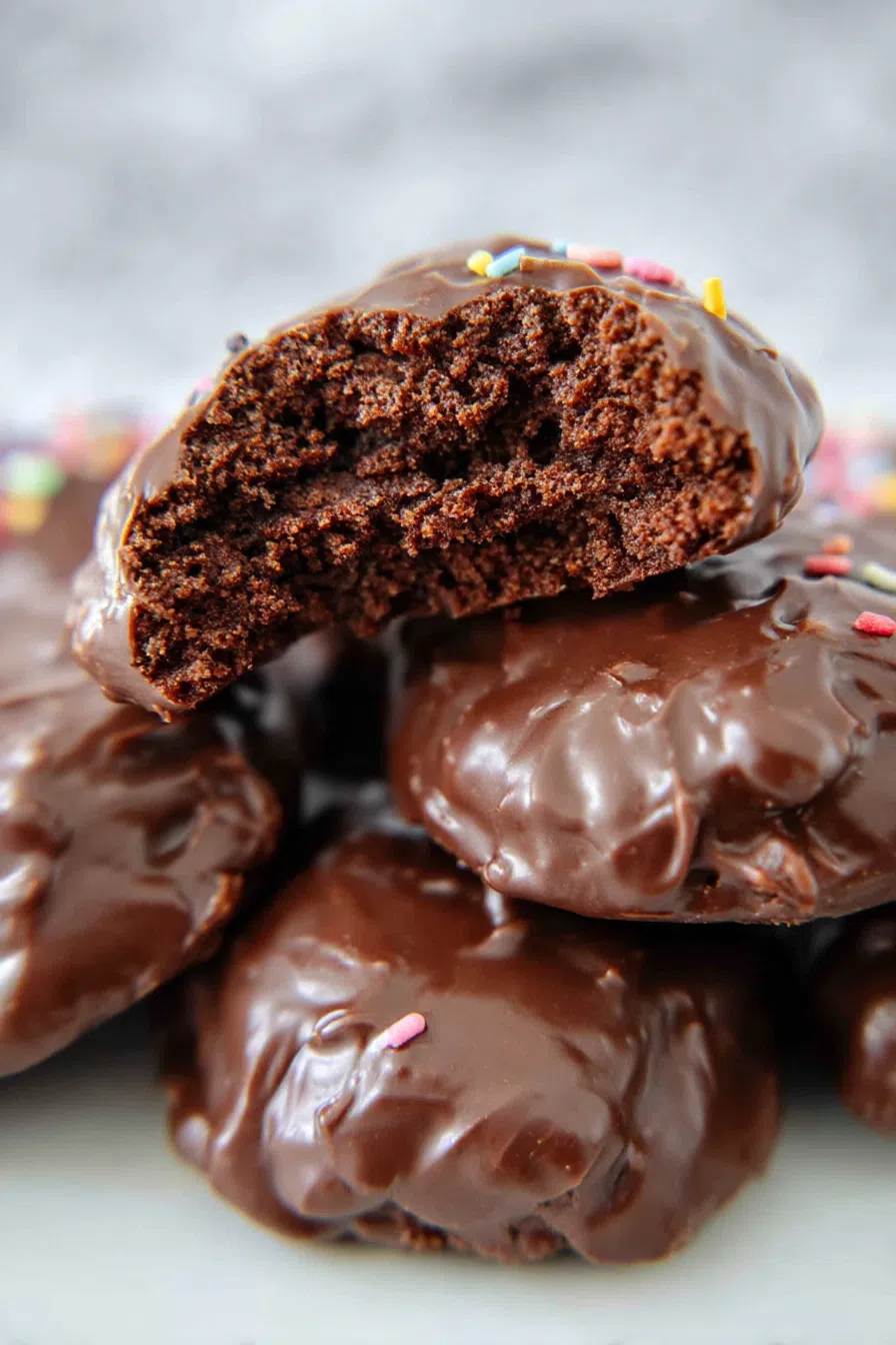 Close-up of glossy baked treats with a fudgy glaze.