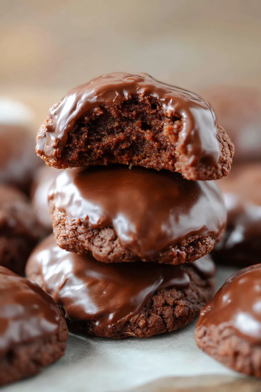 Baked sweets displayed neatly on parchment paper with a drizzle of icing.